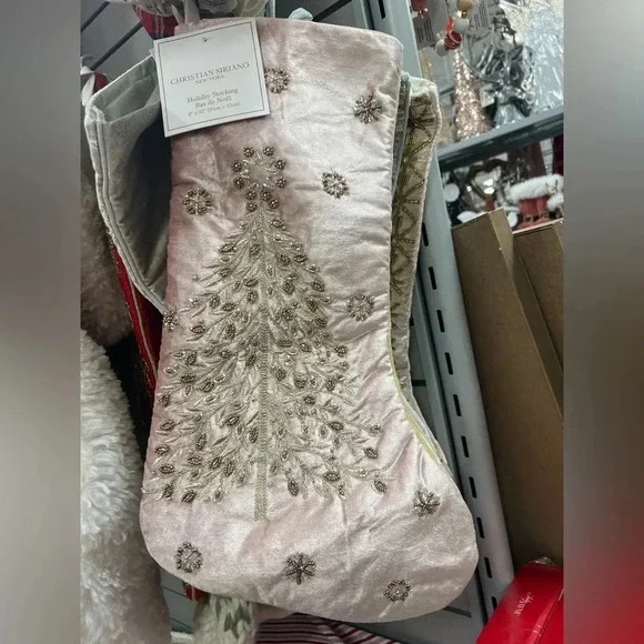 Christian Siriano Blush Velvet Holiday Stocking with Beaded Tree - see video - Picture 3 of 6